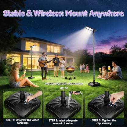 102" Solar Outdoor Street Lights with Speaker, Pole & Remote, Portable IP65 Waterproof LED Solar Flood Motion Post Light, Dusk to Dawn Solar Floor Lamp for House, Yard, Garden, Patio, Garage, Driveway - size: 102'' Height with audio speaker