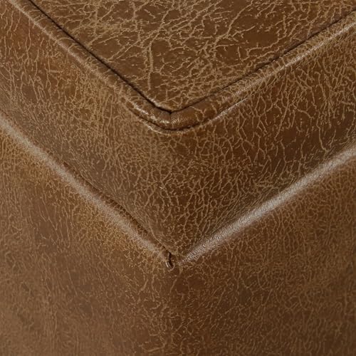 HomePop Square Tufted Storage Ottoman - Distressed Brown Faux Leather Small - color: Light Brown