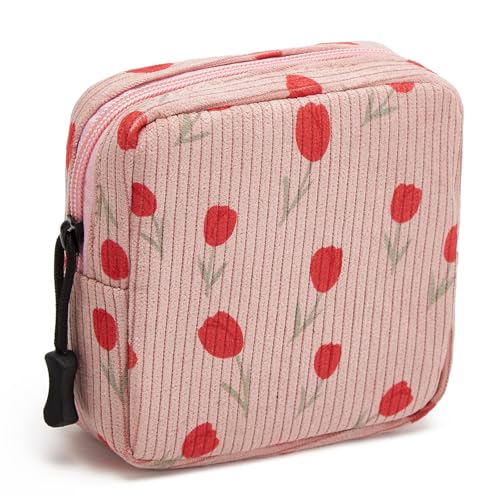 Small Makeup Bag for Purse,Mini Cosmetics Bag cute Zipper corduroy Cosmetic Pouch Storage Pouch Travel Toiletry Organizer for Women Girls(Tulip Pink) - color: B-Tulip Pink