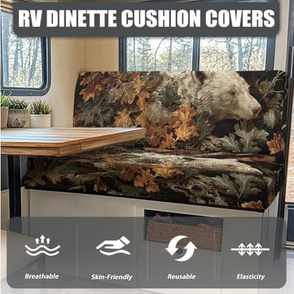 Bear Camo Print RV Dinette Cushion Covers Washable Sofa Furniture Protector Stretch RV Couch Covers Include 1 Backrest Cover 1 Bench Cover and 1 Pillowcase - color: Bear Camo