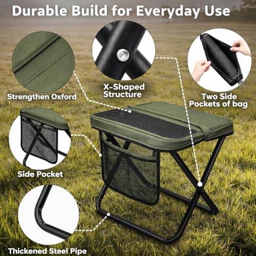 Foldable Stool with Carrying Bag,Compact Folding Chair with Shoulder Strap, Lightweight Outdoor Seat for Fishing, Camping, Hiking, Garden, Beach, Sports Games, Festivals (Green) - color: Green