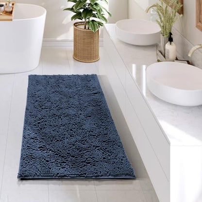 Hearth & Harbor Bathroom Rugs, Chenille Bath Mat - Machine Washable Bath Mats for Bathroom Non-Slip Backing Rubber, Quick Dry Bathroom Mat - Navy Blue 24x36 - color: Navy Blue, style: 24 x 36