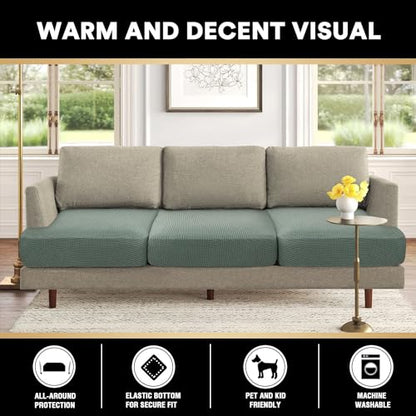 PrinceDeco Stretch T Cushion Sofa Slipcovers 3 Piece Sofa Couch Cover for 3 Cushion Sofa Seat Cover with Elastic Bottom Pets Friendly Jacquard Small Checked,Cyan - color: Sage, size: 3 Cushion Sofa
