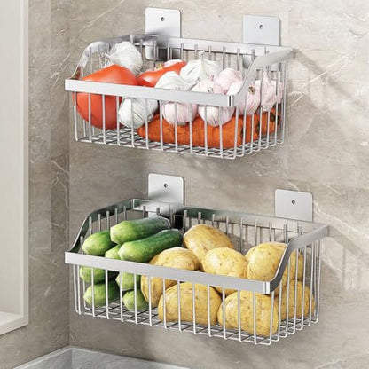 Hanging Kitchen Baskets, Storage Spice Shelf, Wall Mount Storage Baskets, SUS304 Stainless Steel Basket for Kitchen, Bathroom, Storage, 4 Pack, L 11.8Inch, D 6.3Inch, H 4.75Inch - size: 13.8Inch 4PCS