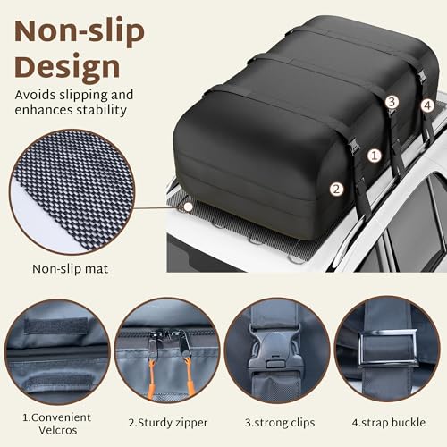 iBirdie Roof Rack Cargo Carrier 30.1 Cubic Feet, Soft-Shell Rooftop Cargo Box, Waterproof Heavy Duty 1200D for Car with/Without Roof Rack, Includes Anti-Slip Mat, Door Hooks, 52x40x25 inches
