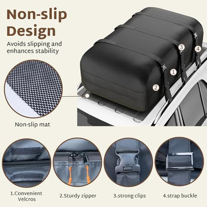 iBirdie Roof Rack Cargo Carrier 30.1 Cubic Feet, Soft-Shell Rooftop Cargo Box, Waterproof Heavy Duty 1200D for Car with/Without Roof Rack, Includes Anti-Slip Mat, Door Hooks, 52x40x25 inches
