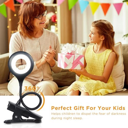 Akynite Desk Lamp LED Clip on Light, 5 Modes 5 Brightness Dimmable Clamp Light, Rechargeable Battery Flexible Clip on Reading Lamp for Bed Headboard Bunk Bed at Night for Kids (Black) - color: Black