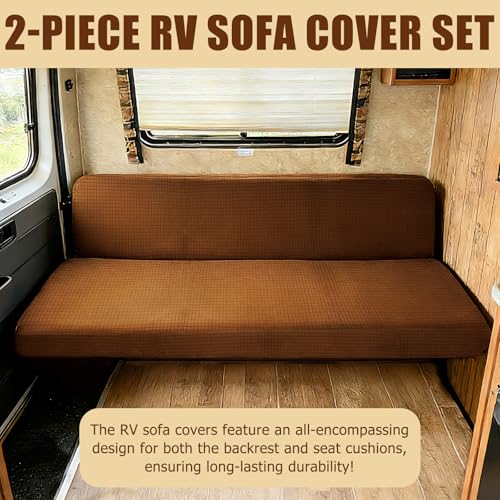 2 Piece RV Couch Covers for Sofa Bed, Stretch Elastic Camper Slipcover for RV Jackknife Sofa Bed, Washable Anti-Slip Furniture Protector, Pet Friendly & Wrinkle Free (Brown) - color: Brown