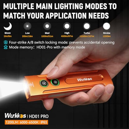 Wurkkos HD01PRO UV Flashlight with UV & White LED Combo, 1200 Lumens, RGB Light, Rechargeable, EDC, Emergency, Pet Urine Detection (Orange) - color: HD01 PRO-Orange-us