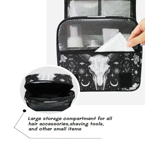 Flower Moon Cow Goat Skull Hanging Toiletry Makeup Bag Travel Toiletries Organizers Cosmetics Bags for Women Men - color: Cow Goat Skull