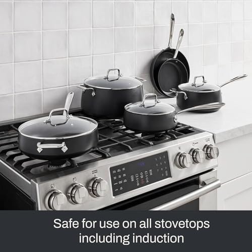 All-Clad HA1 Expert Hard Anodized Nonstick Cookware Set (10 Piece) Pots, Frying Pans, Dishwasher-Safe, Oven-Safe Up to 500°F Compatible with All Stovetops (Gas, Electric & Induction) - Black - size: 13 Piece Set
