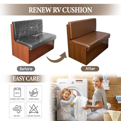 FUANGUI RV Dinette Cushion Covers, Waterproof PU Leather Stretch Camper Booth Seats Replacement RV Cushion Covers Washable Sofa Furniture Protector - color: Pu-brown