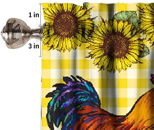 Rooster Window Valance, Western Farm Chicken Sunflower Retro Yellow Buffalo Grid Print Rod Pocket Short Window Treatments for Home Kitchen Living Room Bedroom, 54x18in - color: Farmhouse Animal-11