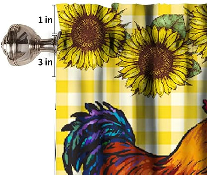 Rooster Window Valance, Western Farm Chicken Sunflower Retro Yellow Buffalo Grid Print Rod Pocket Short Window Treatments for Home Kitchen Living Room Bedroom, 54x18in - color: Farmhouse Animal-11