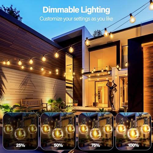 50FT Outdoor String Lights with Remote, 25 + 2 Spare G40 LED Bulbs Plug in Connectable Dimmable Patio Lights, Waterproof Hanging Lights for Patio Porch Garage Cafe - style: 50FT-G40(Remote+Dimmer)