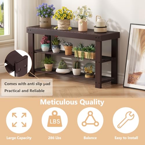 Sweetcrispy Shoe Rack Bench, 3-Tier Bamboo Entryway Storage Organizer, 286lb Capacity, Shoes Stand for FrontDoor Entrance, Bedroom, Living Room, Bathroom, Balcony, 35 Inches Length, Brown