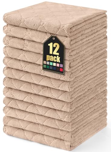 Homaxy 12 Pack Dish Towels for Kitchen (13 x 19 Inches, Tan), Super Soft and Absorbent Coral Velvet Dish Cloths for Washing Dishes, Nonstick Oil Fast Drying Microfiber Cleaning Cloth - color: Tan, size: 13x19 Inch-12 Pack