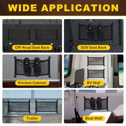 BUMBEE Mesh Cargo Net, Envelope Netting, Elastic Pocket Pouch Bungee Organizer for Car Seat Back RV Wall Trunk, Hooks & Screws Included(21.7'' x 9.8'') - size: 21.7'' x 9.8''