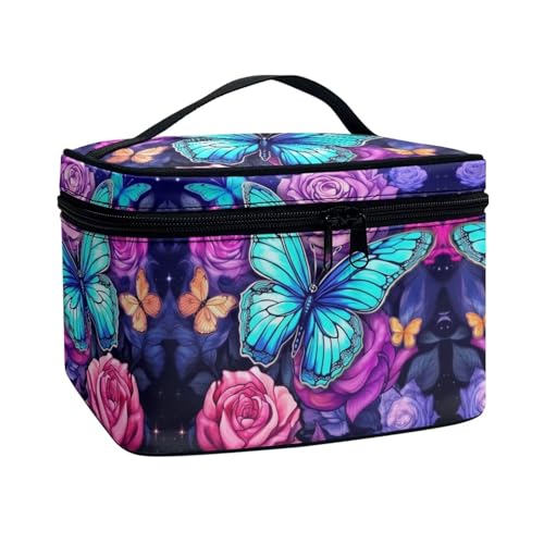Flashideas Butterfly Rose Large Capacity Travel Toiletry Bag Multifunctional Zipper Makeup Organizer Makeup Bag for Purse Toiletry Bag for Skincare Makeup Organizer Bag - color: Butterfly Rose 1