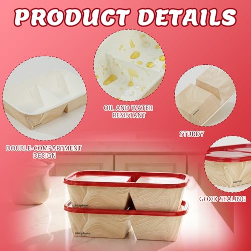 8 Pack 32oz Paper Lunch Box Bento Boxes, 2-Compartment Food Storage Containers with Lids, Leakproof Soak-Proof and Microwave Safe, Disposable To Go Boxes for Picnics, Offices, Catering, Red Lid - color: Red