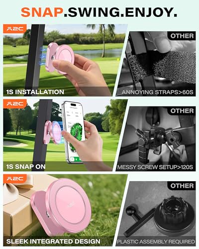 A2C Alloy Magnetic Golf Cart Phone Holder for MagSafe iPhone, Cool Golf Gifts for Female Golfers Her Ladies Women Girls Mom Mother Wife, Romantic Golf Course Accessories Essentials Gadgets (Pink) - color: Pink