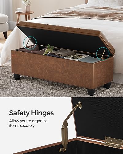 SONGMICS Storage Ottoman, Storage Bench, Tufted Entryway Bedroom Bench, 17.7 x 46.5 x 17.7 Inches, Hinges Easy Lid Operation, Wooden Legs, Synthetic Leather, Loads 330 lb, Coffee Brown ULOM071K01 - color: Coffee Brown, style: Classic(17.7"D x 46.5"W x 17.