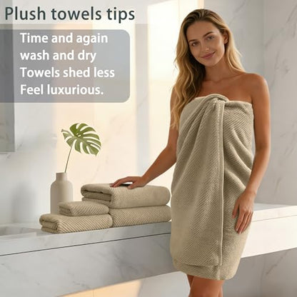 VOOVA & MOVAS Beige Towels for Bathroom - 100% Cotton | Quick Dry | Soft | Thick, 3 Piece Towel Set, 1 Large Bath 30" x 56", 1 Hand 18" x 28",1 Wash Cloth 13" x 13", Bathroom Essentials, Light Tan - color: Tan - Beige, size: 3 PC Bathroom Towel Set
