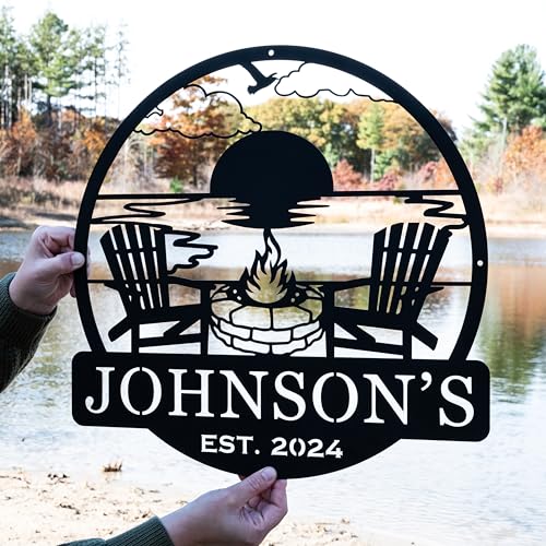Custom Metal Beach Campfire Name Sign | Cabin Lake House Decor, Campsite Sign