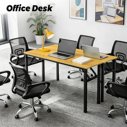 Folding Desk, 39 Inch Foldable Computer Table No Assembly Required,Wood Grain Small Desk for Home Office,Space-Saving Table for Bedroom, Dorm, RV - color: Yellow