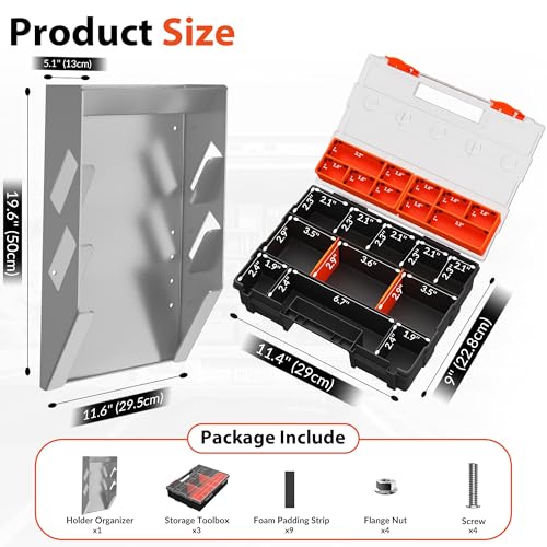 Hanging Tote Kit for Van Shelving Storage, Work Van Organizers and Storage Boxes, 3 Small Parts Tool Box Organizer 63 Compartments and 1 Metal Hanging Organizer Holder, Van Shelf Accessories