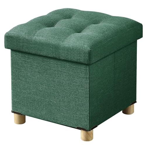 BRIAN & DANY Ottoman with Storage, Small Storage Ottoman for Dorm, Linen Folding Ottoman Foot Stool with Legs for Living Room and Bedroom, 15"x15"x15" - Dark Green - color: Green, size: 15"x15"x15"