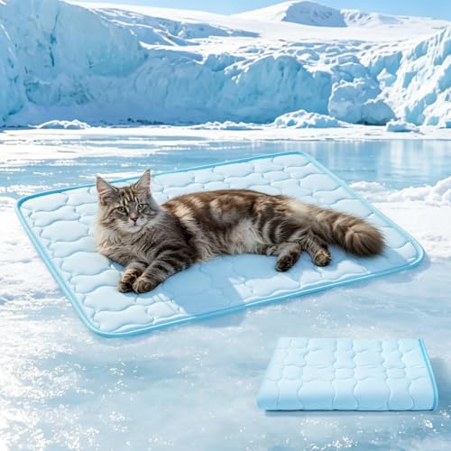 Mora Pets Dog Cooling Mat Pet Cooling Pad for Dogs & Cats Q-Max>0.5, Breathable Washable Self Cool Dog Mat for Indoor Floors, Crate, Sofa & Outdoor Use, Non Gel Summer Ice Silk Cold Pad Small 28x22 - color: Blue, size: 28" x 22" (Small)