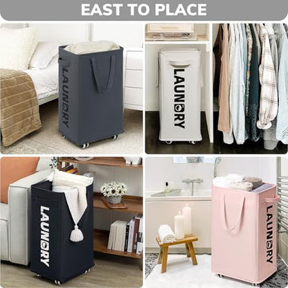 Goodpick Black Laundry Hamper with Wheels, 75L Dirty Clothes Hamper with Removable Wash Bag for Laundry Room, Rolling Laundry Basket - color: Black 1-Pack