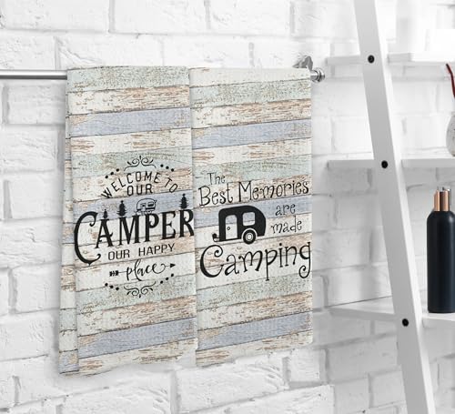 Welcome to Our Camper Camping Kitchen Towels and Dishcloths Sets of 2,Campsite Cabin RV Drying Cloth Hand Towels Tea Towels for Bathroom Kitchen,Campers Camping Lovers Gifts,16×24 inches - color: Recreational Vehicle-3