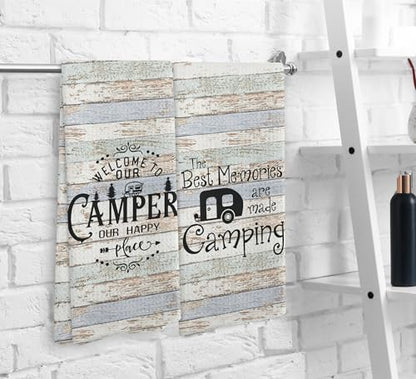Welcome to Our Camper Camping Kitchen Towels and Dishcloths Sets of 2,Campsite Cabin RV Drying Cloth Hand Towels Tea Towels for Bathroom Kitchen,Campers Camping Lovers Gifts,16×24 inches - color: Recreational Vehicle-3