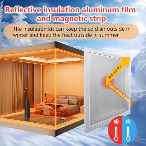Magnetic Window Insulation Kit Suitable for Summer and Winter, Heat Reflective Window Film and Magnetic Strip Kit Suitable for Windows,RV Windows,Self Adhesive Easy Installation (48"x72"(122x183cm)) - size: 48" x 72"