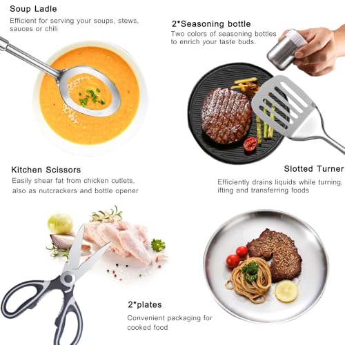 Camping Cooking Utensils Set - Camping Utensil Set Car Camping Cooking Essentials Gear for Camp Kitchen Cooking and Grilling, Stainless Steel & Silicone Ideal Gift for RV Tent Camper - color: Black-24Pcs