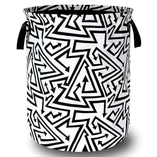 Black White Abstract Arrow Laundry Basket Foldable With Handles Tote Bag Oxford Cloth Funny Laundry Hamper Clothes Storage Bucket Toy Organizer 18.9" x 16.5" For Bathroom/Laundry/Bedroom - color: Black White Abstract Arrow