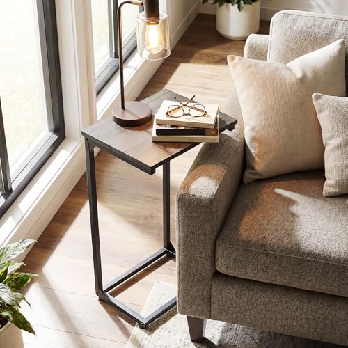 AMHANCIBLE C Shaped End Tables Set of 2, Couch Side Tables that Slide Under Sofa, Slim TV Trays for Living Room and Bedroom, Narrow Space Saving Laptop Workstation, Dark Grey HET02BDG - color: Dark Grey