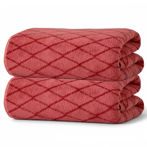 Microfiber Bath Towels 2-Pack | 27x54 Inches, Ultra Absorbent & Quick-Dry | Lightweight Travel Towels for Gym, Yoga, Sports & Spa | Fits Body & Hair | Lint-Free & Machine Washable - color: Orange and White, size: 27*54 inches
