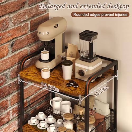 Hencawima Small Coffee Bar Cabinet with Storage, 3-Tier Rolling Coffee Bar Table, Farmhouse Coffee Cart Station with 2 Doors for Living Room, Dining Room, Rustic Brown - size: Small