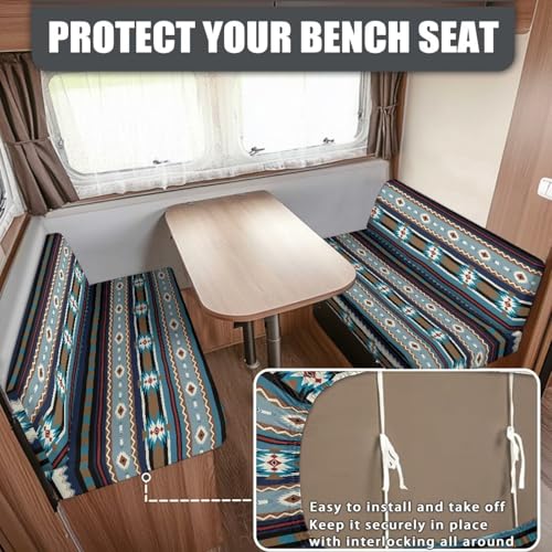 RV Dinette Cushion Covers (1 Bench Covers & 1 Backrest Covers) - Aztec Pattern Stretch Camper Cushion Booth Seats Replacement - Washable Sofa Furniture Protector - color: Aztec Pattern