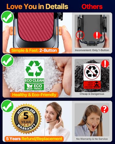 HTU 2026 Ultimate Best【True Military-Grade & Safety Cert】Car Phone Holder【Upgraded 360 Rotation & 100+LBS Strongest Suction】5-in-1 Truck Windshield Dashboard Vent Mount Stand for iPhone Android, Red - color: Red