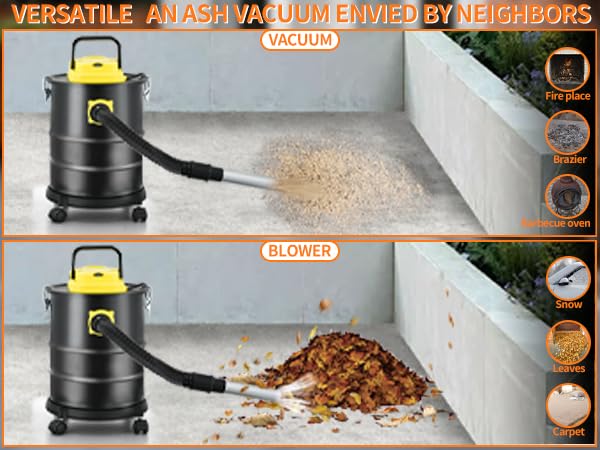 Fireplace Ash Vacuum Cleaner, 4 Gallon Heat Resistant Lightweight Canister Vacuum Cleaner with 1000W Powerful Suction Blowout for Fireplaces, Pellet Roasters, Woodstoves Pellet Ash Vacuums - size: 4 Gallon