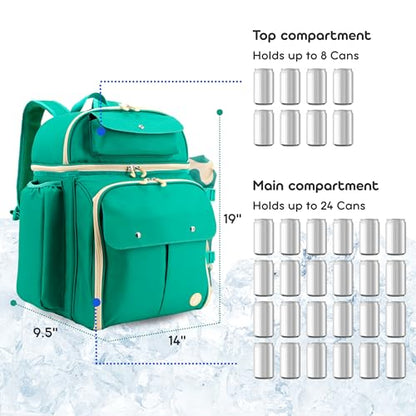 J World Picnic Backpack Cooler for 4. Insulated Picnic Basket Set with Folding Waterproof Blanket. Beach Camping Wedding Engagement Gift for Couples, Green - color: Green