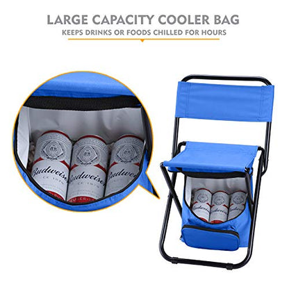 LEADALLWAY Fishing Chair with Cooler Bag Compact Fishing Stool Foldable Small Hunting Chair 12.2" Seat Depth,12.6" Seat Width - color: Blue