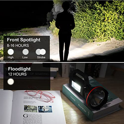 Rechargeable Spotlight Flashlight, High Lumens Handheld Spotlight,LED Searchlight with Shoulder Strap and USB Output for During Hurricane,Emergency, Storms,Hunting , Hiking, Camping(Black Pack of 2) - color: Black2