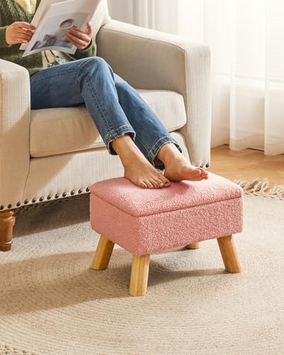 YMYNY Storage Ottoman,Small Foot Stool, 15.75"×11.81"×11.02" Pink,HBD042P | Teddy Velvet ,Sturdy Wood Legs, Foot Stool with Padded Seat, For Living Room Bedroom Couch Entryway - color: Pink