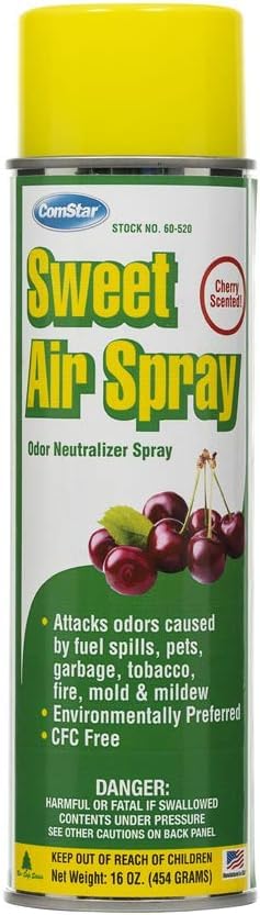 Sweet Air Spray, 16 Ounces Aerosol, Odor Neutralizer Spray With Strong But Pleasant Cherry Scent, Works Fast to Eliminate Unwanted Fuel, Garbage, HVAC Odors, Made In USA (PACK OF 6) - size: 16 Ounce (Pack of 6)