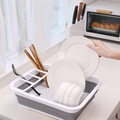 J&V TEXTILES Collapsible Dish Drying Rack - Popup for Easy Storage, Drain Water Directly into The Sink, Room for Eight Large Plates, Sectional Cutlery and Utensil Compartment, Compact (Blue) - color: Blue